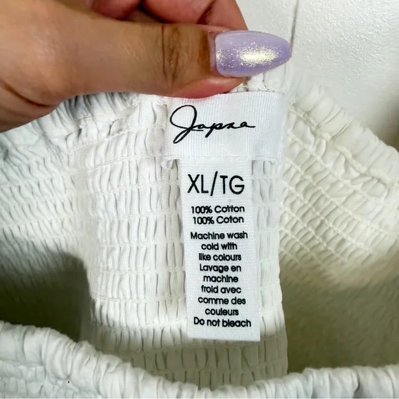 Japna White Eyelet Tiered Puff Sleeve Smocked Mini Dress Beach Boho Summer XL - Picture 7 of 11